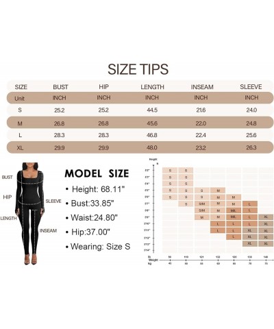 Womens Ribbed Jumpsuit with Tummy Control Long Sleeve Unitard Casual Yoga Rompers High Waisted One Piece Workout Bodycon Beig...