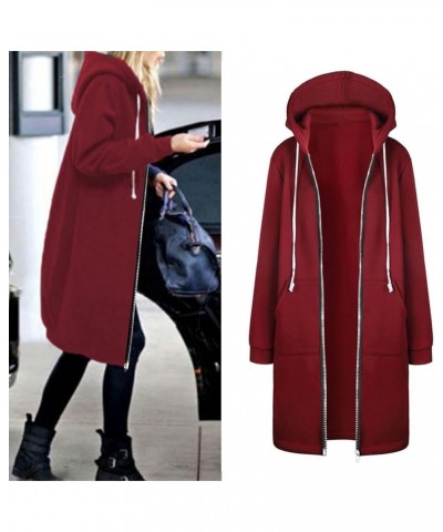 Women's Winter Coats Blouse Thin Coat Trench Long Jacket Ladies Slim Long Belt Elegant Trench Coat for Women 2023 Red-f $18.0...