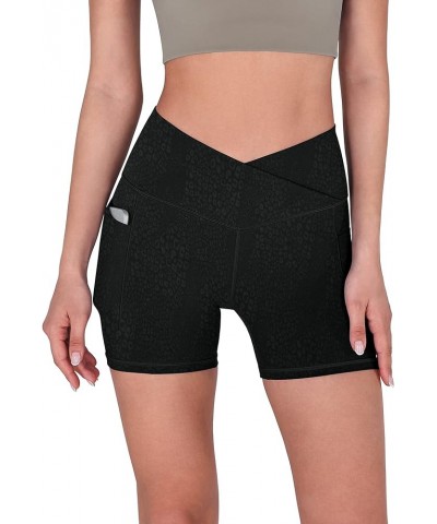 Crossover Yoga Shorts for Women 5" Inseam High Waist Athletic Workout Running Biker Shorts Pocket Leopard Spots Black $12.71 ...