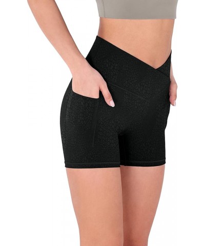 Crossover Yoga Shorts for Women 5" Inseam High Waist Athletic Workout Running Biker Shorts Pocket Leopard Spots Black $12.71 ...