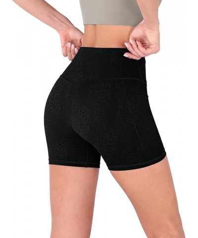 Crossover Yoga Shorts for Women 5" Inseam High Waist Athletic Workout Running Biker Shorts Pocket Leopard Spots Black $12.71 ...