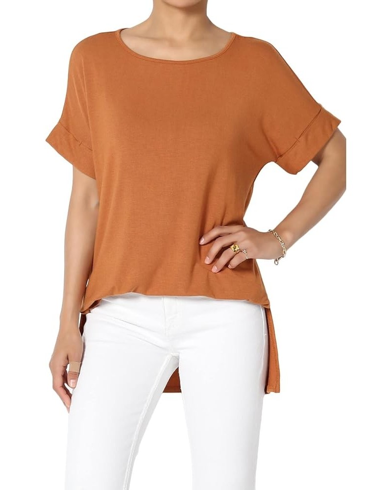 S~3X Tencel Modal Jersey Boat Neck Cuffed Dolman Short Sleeve Top Modal Almond $14.40 Tops