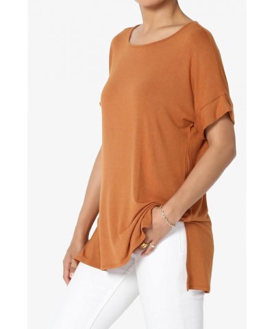 S~3X Tencel Modal Jersey Boat Neck Cuffed Dolman Short Sleeve Top Modal Almond $14.40 Tops