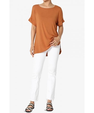 S~3X Tencel Modal Jersey Boat Neck Cuffed Dolman Short Sleeve Top Modal Almond $14.40 Tops