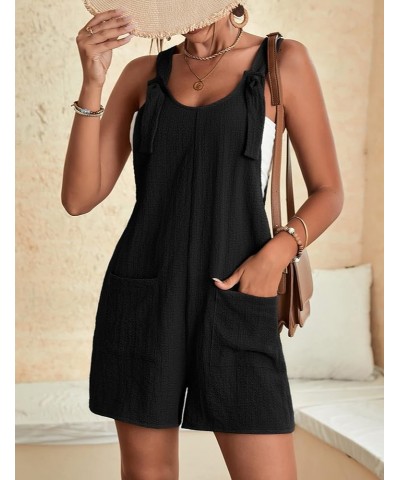 Women Summer Linen Overalls Shorts Loose Fit Sleeveless Knot Strap Cotton Short Romper Jumpsuits with Pockets Black $13.05 Ov...