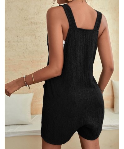 Women Summer Linen Overalls Shorts Loose Fit Sleeveless Knot Strap Cotton Short Romper Jumpsuits with Pockets Black $13.05 Ov...