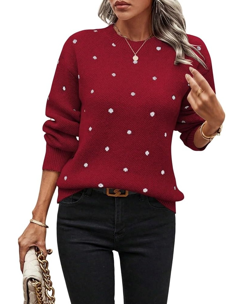 Womens 2024 Casual Pullover Versatile Sweatershirts Polka Dot Pattern Drop Shoulder Sweater for women Color20 $18.02 Sweaters