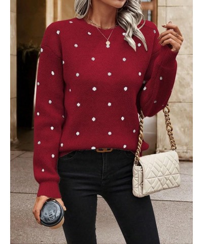 Womens 2024 Casual Pullover Versatile Sweatershirts Polka Dot Pattern Drop Shoulder Sweater for women Color20 $18.02 Sweaters