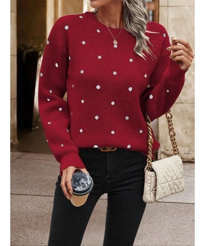 Womens 2024 Casual Pullover Versatile Sweatershirts Polka Dot Pattern Drop Shoulder Sweater for women Color20 $18.02 Sweaters