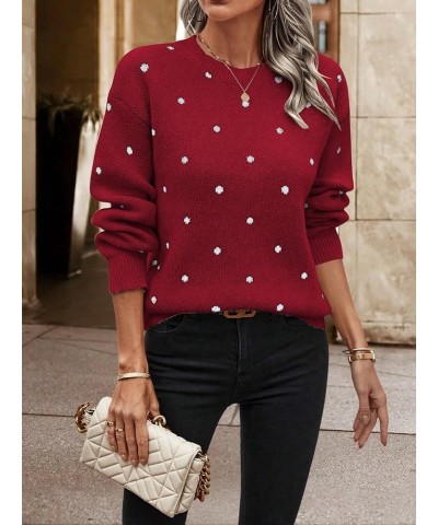 Womens 2024 Casual Pullover Versatile Sweatershirts Polka Dot Pattern Drop Shoulder Sweater for women Color20 $18.02 Sweaters