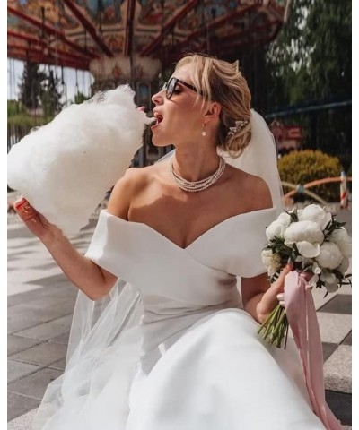 Long Sleeve Lace Wedding Dresses for Bride Satin Ball Gowns Simple V Neck Bridal Gowns for Women J-ivory $47.70 Dresses