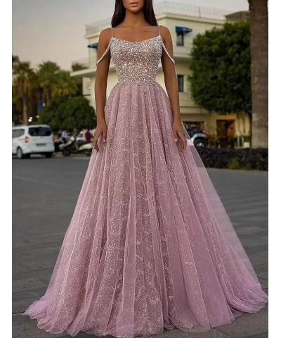 Spaghetti Straps Long Sequin Prom Dresses Sparkly Glitter Tulle Ball Gowns for Women Formal Evening Red $46.74 Dresses