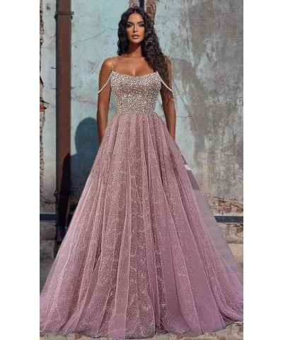 Spaghetti Straps Long Sequin Prom Dresses Sparkly Glitter Tulle Ball Gowns for Women Formal Evening Red $46.74 Dresses