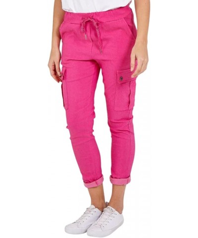 Women's Italian Plain High Waisted Jeans Magic Pants Pockets Designer Jean Joggers Plus Size Trousers Hot Pink $13.92 Jeans