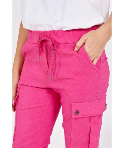 Women's Italian Plain High Waisted Jeans Magic Pants Pockets Designer Jean Joggers Plus Size Trousers Hot Pink $13.92 Jeans