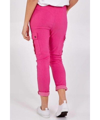 Women's Italian Plain High Waisted Jeans Magic Pants Pockets Designer Jean Joggers Plus Size Trousers Hot Pink $13.92 Jeans