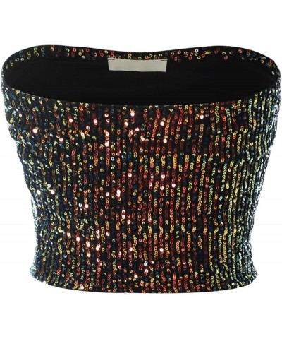 Women's Sexy Tube Tops Crop Tops Going Out Strapless Basic Backless Bandeau Bra Summer Outfits 2024 Black (Sequin) $10.19 Tanks