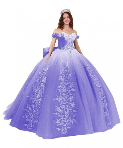 Lace Quinceanera Dresses Ball Gown Puffy Sparkly Tulle 3D Floral Sweet 16 Dresses Off Shoulder Party Gowns Y130 Lavender $49....