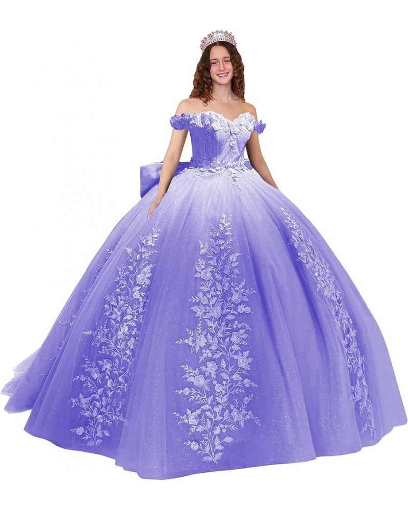 Lace Quinceanera Dresses Ball Gown Puffy Sparkly Tulle 3D Floral Sweet 16 Dresses Off Shoulder Party Gowns Y130 Lavender $49....