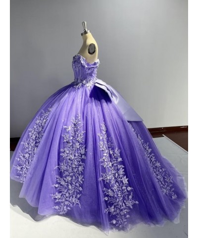 Lace Quinceanera Dresses Ball Gown Puffy Sparkly Tulle 3D Floral Sweet 16 Dresses Off Shoulder Party Gowns Y130 Lavender $49....