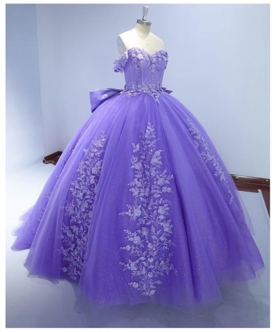 Lace Quinceanera Dresses Ball Gown Puffy Sparkly Tulle 3D Floral Sweet 16 Dresses Off Shoulder Party Gowns Y130 Lavender $49....