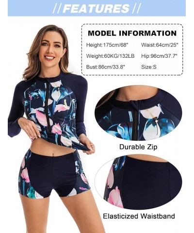 Women Rash Guard Long Sleeve Bathing Suit Swimsuit Boyshort Two Piece Boyleg Sun Protection Surfing Swimwear Blue-03 $24.93 S...