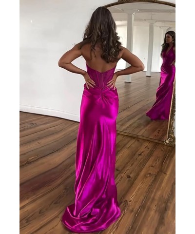 Women's Mermaid Prom Dresses 2024 Long Slit Satin Formal Evening Ball Gowns Orange $42.39 Dresses