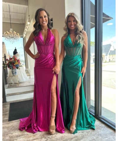 Women's Mermaid Prom Dresses 2024 Long Slit Satin Formal Evening Ball Gowns Orange $42.39 Dresses