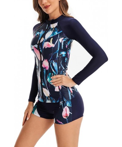 Women Rash Guard Long Sleeve Bathing Suit Swimsuit Boyshort Two Piece Boyleg Sun Protection Surfing Swimwear Blue-03 $24.93 S...