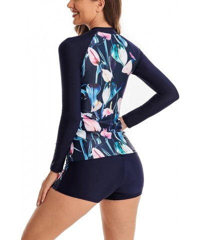 Women Rash Guard Long Sleeve Bathing Suit Swimsuit Boyshort Two Piece Boyleg Sun Protection Surfing Swimwear Blue-03 $24.93 S...