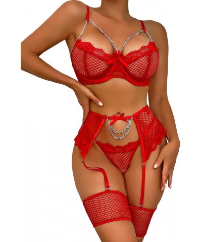 Womens Lingerie Stocking Set Plus Size Lingerie Crotchless Romper Women's Fun Underwear Solid Color Embroidery Red $7.55 Others