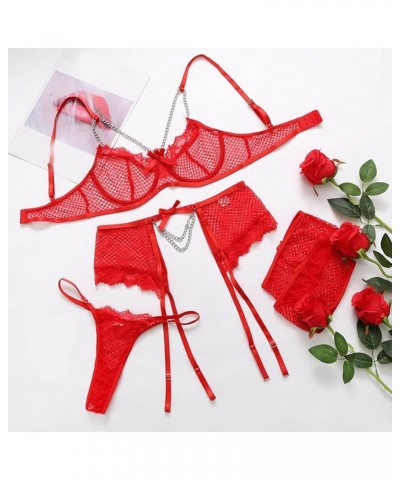 Womens Lingerie Stocking Set Plus Size Lingerie Crotchless Romper Women's Fun Underwear Solid Color Embroidery Red $7.55 Others