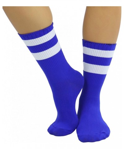 Women's Acrylic Ankle Hi With Double Stripe Top Crew Fun Athletic Socks Royal Blue/White $9.48 Activewear