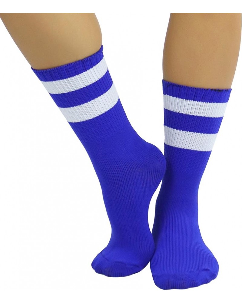 Women's Acrylic Ankle Hi With Double Stripe Top Crew Fun Athletic Socks Royal Blue/White $9.48 Activewear