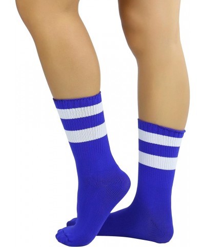 Women's Acrylic Ankle Hi With Double Stripe Top Crew Fun Athletic Socks Royal Blue/White $9.48 Activewear