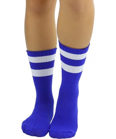 Women's Acrylic Ankle Hi With Double Stripe Top Crew Fun Athletic Socks Royal Blue/White $9.48 Activewear