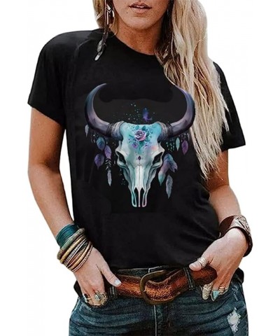 Western Cactus Horse T-Shirt Cactus Shirts for Women Desert Horse Graphic Tee Casual Cowgirl Vintage Short Sleeve Tops Black ...