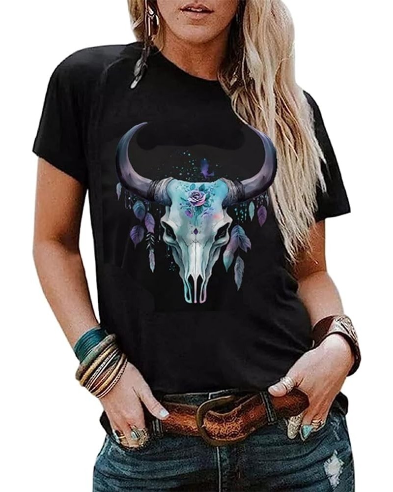 Western Cactus Horse T-Shirt Cactus Shirts for Women Desert Horse Graphic Tee Casual Cowgirl Vintage Short Sleeve Tops Black ...