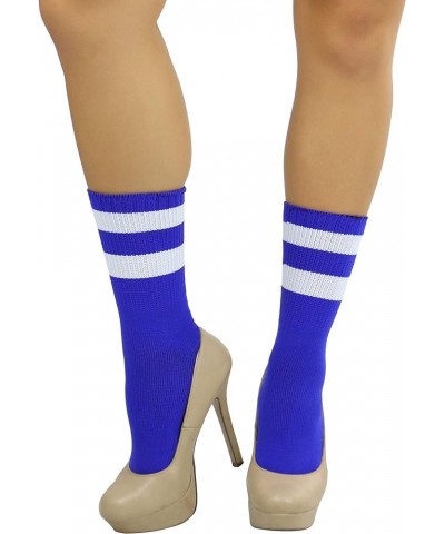 Women's Acrylic Ankle Hi With Double Stripe Top Crew Fun Athletic Socks Royal Blue/White $9.48 Activewear