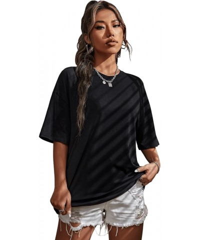 Women's Short Sleeve Round Neck Tee Graphic Oversized T-Shirt 2 Black Letter $12.88 Tops