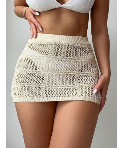 Women's Sheer Crochet Hollow Out Swimsuit Bikini Cover Up Beach Skirts Fitted Apricot $11.25 Swimsuits