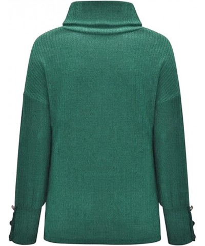 Womens Plus Size Black Turtleneck Collar Tops Loose Casual Button Long Sleeve Solid Color Knitted Sweater Warm Green $5.58 Sw...