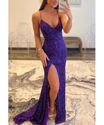 Women's Sequin Prom Dresses Long 2024 Sparkly Sexy Backless Mermaid Evening Gown with Slit Dusty Rose $32.25 Dresses