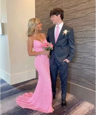 Women's Sequin Prom Dresses Long 2024 Sparkly Sexy Backless Mermaid Evening Gown with Slit Dusty Rose $32.25 Dresses