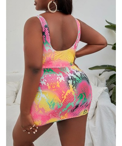 Women's Plus Size Snakeskin One Piece Swimsuit with Beach Skirt 2 Piece Bathing Suits Multicolor $17.64 Swimsuits