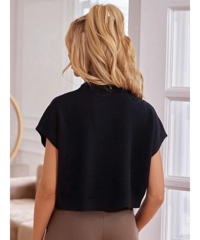 Women's Mock High Neck Short Sleeve Solid Knit Crop Top Sweater Pullovers Black $16.80 Sweaters