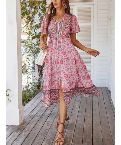 Women's Dresses Summer Bohemian Casual Short Sleeve Floral Print Maxi Dress S-2XL 47-pink $18.04 Dresses