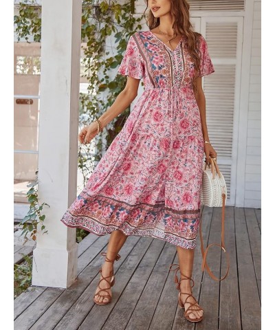 Women's Dresses Summer Bohemian Casual Short Sleeve Floral Print Maxi Dress S-2XL 47-pink $18.04 Dresses