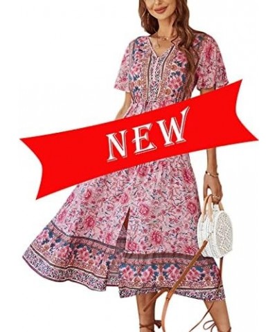 Women's Dresses Summer Bohemian Casual Short Sleeve Floral Print Maxi Dress S-2XL 47-pink $18.04 Dresses