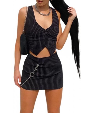 2 Piece Skirt Sets For Women Sexy Camisole And Drawstring Bodycon Mini Skirt Set Spaghetti Strap Dress Streetwear 3-black $12...